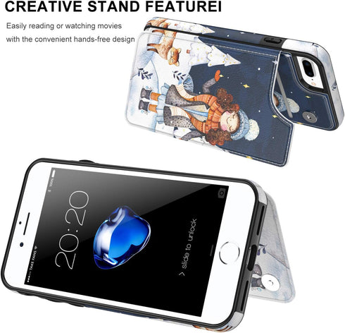 LETO iPhone SE Case, Flip Folio Leather Wallet Case with Floral Designs, Kickstand Card Slots Cover