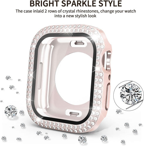 2 in 1 Waterproof Bling Case for Apple Watch 40mm, Screen Protector for SE Series 6/5/4, Glitter Diamond Bumper Cover