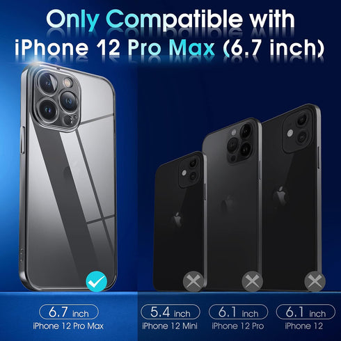 Supdeal Crystal Clear iPhone 12 Pro Max Case, Black Transparent Shockproof, Military Grade Drop Tested, Camera