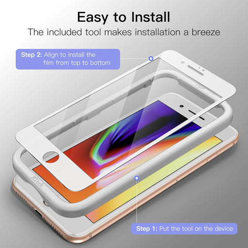JETech Full Coverage Screen Protector for iPhone SE 3 (2022)/SE 2 (2020)/8/7, 4.7-Inch, White Edge Tempered Glass