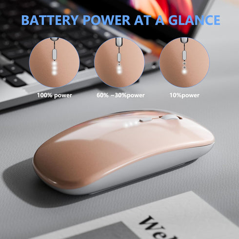 Slim Rechargeable Wireless Silent Mouse, 2.4G & Bluetooth Technology for Laptop/PC/Mac/iPad - Gold