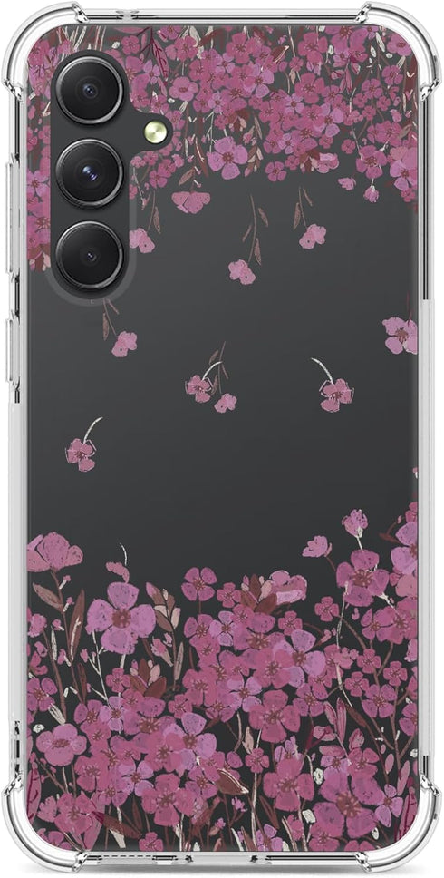 Floral Clear Case for Galaxy S23 FE, Pretty Flower Design Slim Soft Transparent TPU Protective Bumper Case for Women