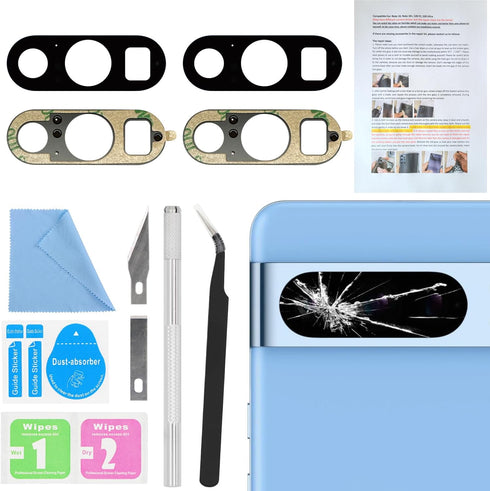 2 PCS for ASDAWN Back Rear Camera Lens Glass Replacement for Google Pixel 8 Pro 6.7 Inches with Pre-Installed Adhesive