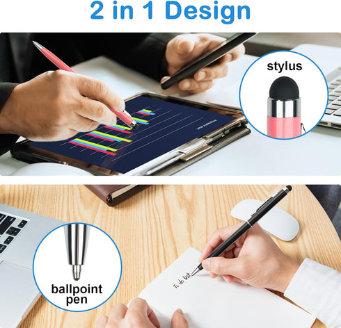 Stylus Pen 10-Pack, High Precision Capacitive 2 in 1 Stylus Ballpoint Pens for iPhone, iPad, Tablet, Laptop