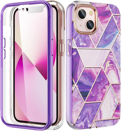 Asuwish iPhone 13 Case - 6.1" Hybrid Luxury Marble, Shockproof, Slim, Full Body with Screen Protector for Women & Girls.