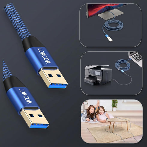 LDKCOK 15FT, 3.0 Set-Top USB to USB Cable Durable Braided USB Male to Male Type A to Type A Data Transfer Cable