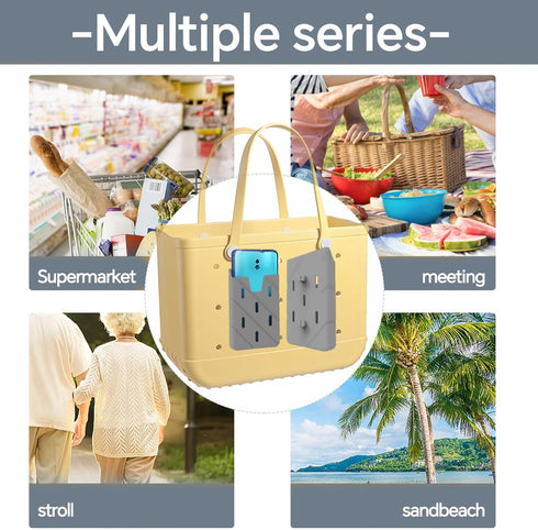 Silicone Phone Holder for Bogg Bags, Gray with 2 Hooks & 2 Carabiners, Soft Insert Case Cell Phone Holder for Tote Bag