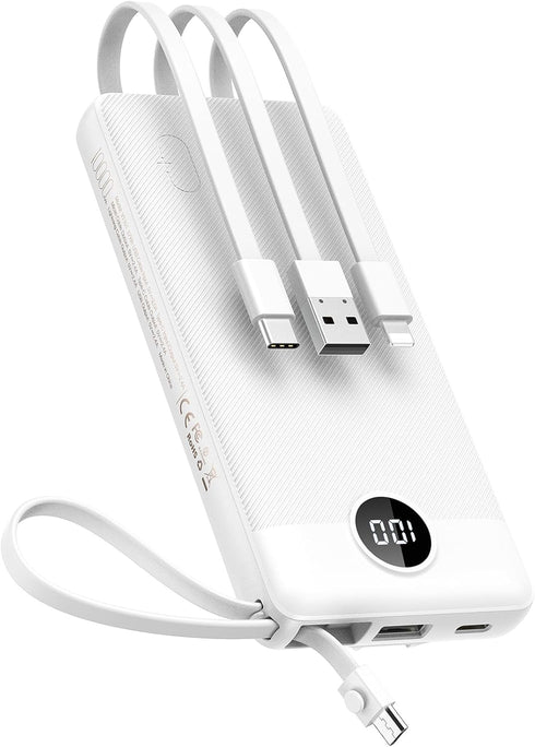 VEEKTOMX Portable Charger with Built-in Cables, 10000mAh Power Bank for iPhone, Slim Fast Charge USB C Battery Pack,