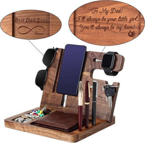 awofer Ebony Wood Phone Docking Station, Nightstand with Key Holder, Wallet Stand, Watch Organizer for Gifts