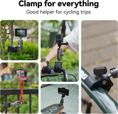 TELESIN 360 Metal Clamp Mount for Dirt Bike Motorcycle, Handlebar Mounts for GoPro 13 12 11 10 9 8 7