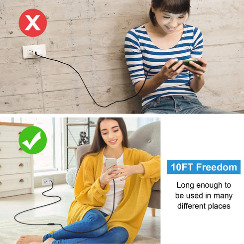 Sumind 10 ft Micro USB Extension Cable 4 Pack - Male to Female Extender for Wireless Security Cameras, Black, Clips