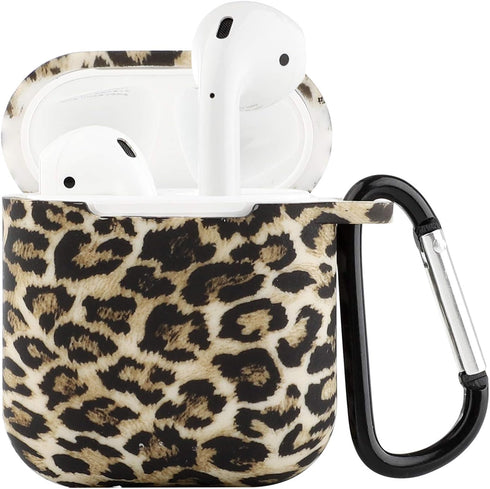 Seadream Silicone Leopard Pattern Protective Cover Case, Metal Keychain Compatible with Apple AirPods