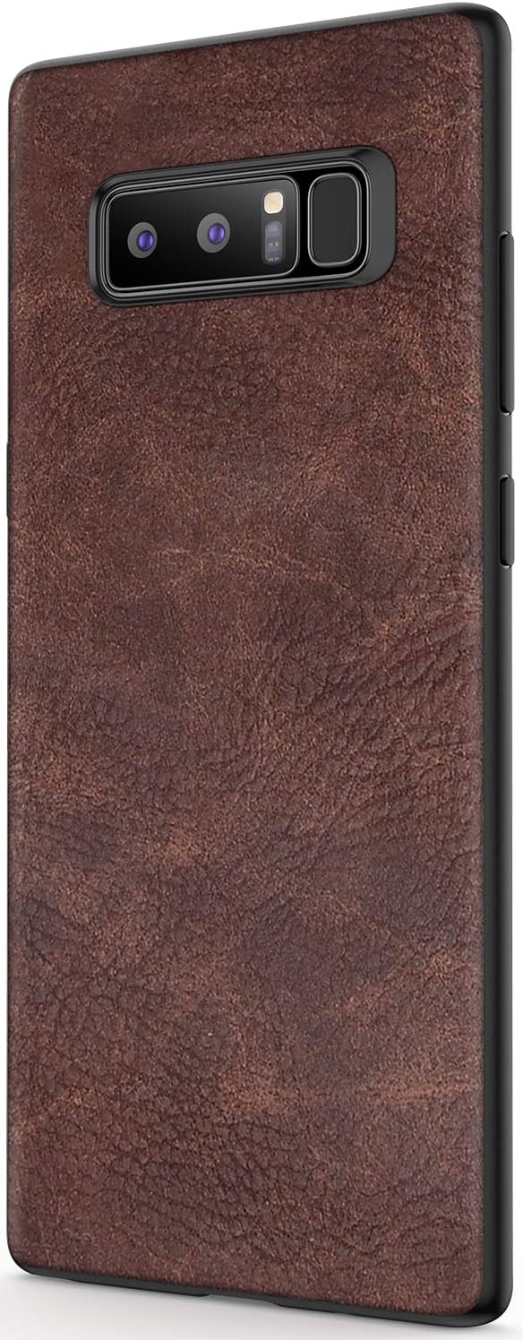 Salawat Slim PU Leather Case for Galaxy Note 8, Vintage Shockproof Lightweight Soft TPU Bumper Protective Cover (Dark