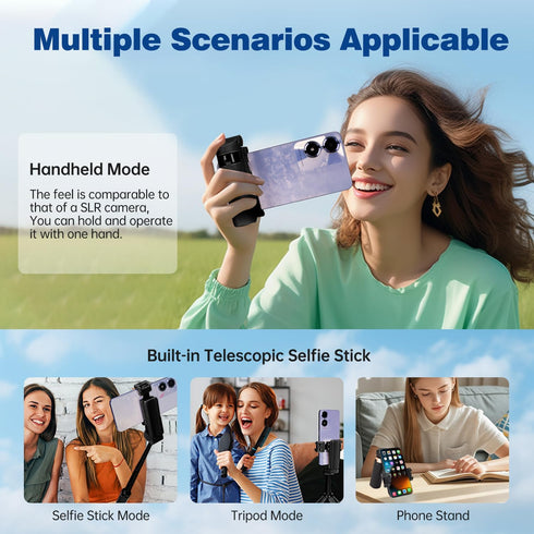 HYTAMY 360Rotation Phone Tripod, Selfie Stick Tripod for iPhone/Android with Remote & Light, Extendable Cell Phone