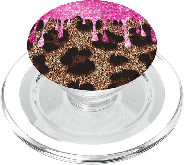 Leopard Print Abstract Animal Skin Dripping Pink Bling PopSockets MagSafe PopGrip for iPhone