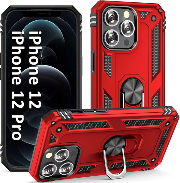ADDIT for iPhone 12 Case, iPhone 12 Pro Case, Military Grade Heavy Duty Protection with Kickstand Ring, Red
