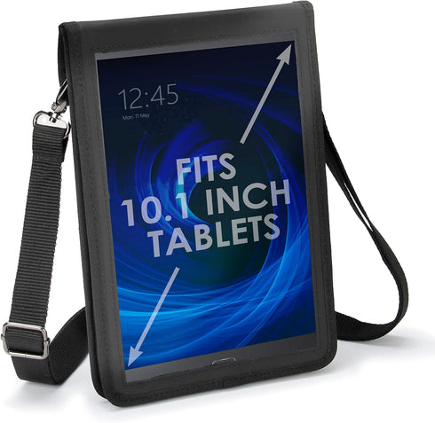 USA GEAR 10 inch Tablet Case with Shoulder Strap, Compatible with Apple iPad 2019, Samsung Galaxy Tab A 10.1, Black