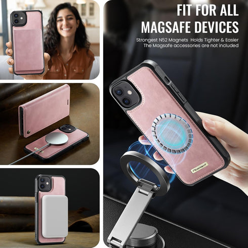 PlusnapX 12 12 2-in-1 12 Wallet Case for iPhone / iPhone Pro Compatible with Magsafe, PU Leather Flip RFID Blocking