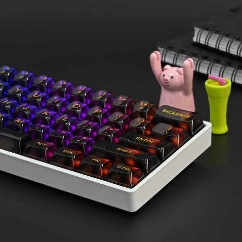 Fogruaden 61 Keys Black Clear Keycap Set, OSA Profile Transparent PC Material Keycaps, Compatible with 61 Key Cherry