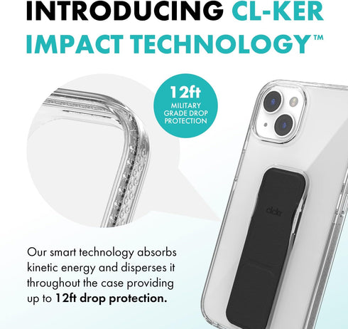 CLCKR iPhone 14 Pro Case with Phone Grip, Ultra-Thin Clear Black, Shockproof Phone Holder