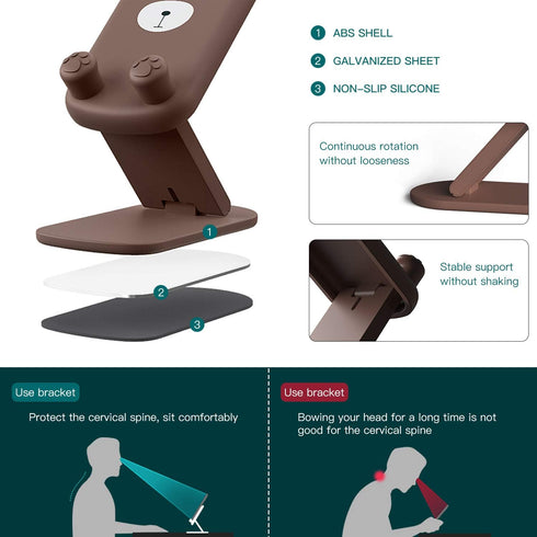 Cute Cell Phone Stand, Foldable Adjustable Animal Phone Holder for Desk, Compatible with iPhone and iPad