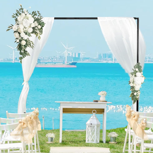 8.2FT 2 Balloon Arch Stand, Square Wedding Arch Frame, Metal Black Heavy Duty Backdrop Adjustable Stand, Extra Clamps