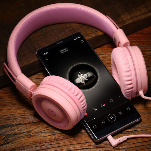 noot products Kids Headphones K11, Foldable Stereo Wired On-Ear Headset, Soft Pink