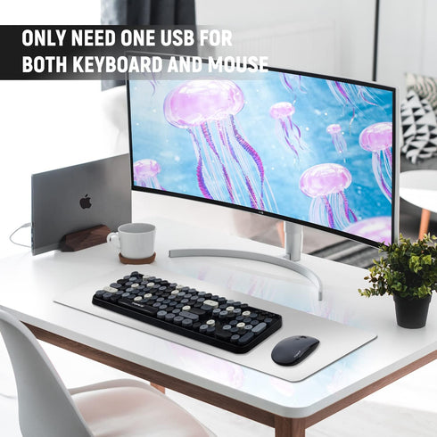 FOPETT Wireless Keyboard and Mouse Combo - 104 Keys Full-Sized 2.4 GHz Round Keycap Colorful Keyboards, USB Receiver