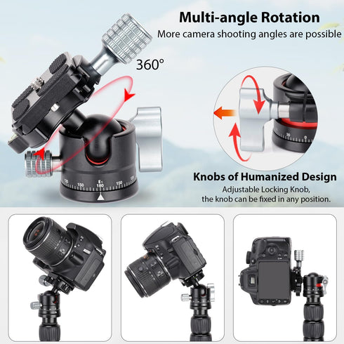 koolehaoda 360 1/4" 28mm 22lbs/10kg E1 Tripod Head Mini Ball Head Camera Panoramic Head with Screw Arca Type Quick
