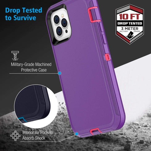 Defense iPhone 12 Case with Two Screen Protector Layer Rugged Heavy Duty for iPhone 12/iPhone Pro, 6.1 inch 2020 (Light
