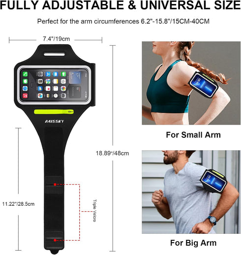 Cell Phone Running Armband with Zipper Pocket Case for iPhone 16 Pro Max/15/14/13/12/11 Pro Max, Sweatproof Arm Band