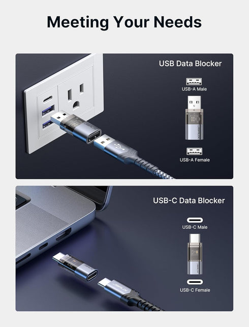 JSAUX USB Data Blocker & USB C Data Blocker (4-Pack) for Charge Only, Protect Against Juice Jacking and Hacking