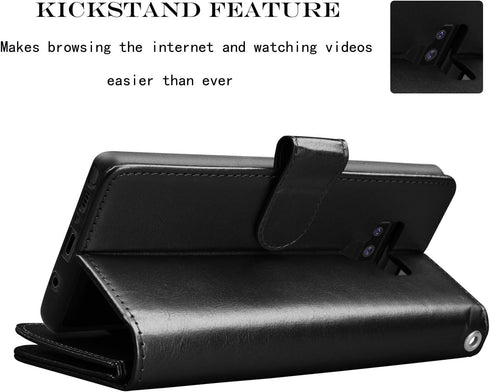 NJJEX Wallet Case for Galaxy Note 9, Luxury PU Leather, Detachable, Kickstand, Magnetic Phone Case with 9 Card Slots &
