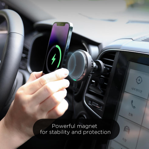 mooas Magnetic Car Mount Charger - Max. 15W Fast Wireless Charger with Air Vent Mount, Compatible with iPhone, Galaxy