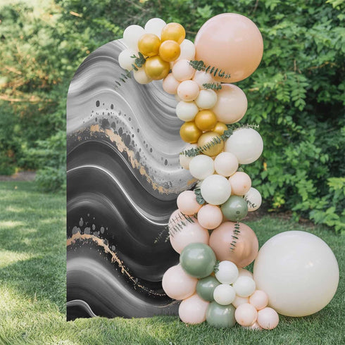 Jnbasdffb 6.6 Marble Wedding Arch Cover,Stretchy Spandex Arch Backdrop Stand Covers FT,Black Grey Oil Painting Gradient