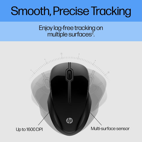 HP 250 Dual Mouse, Multi-OS & Device Compatibility, Dual-Mode 2.4 GHZ or Bluetooth, Ambidextrous (Black)