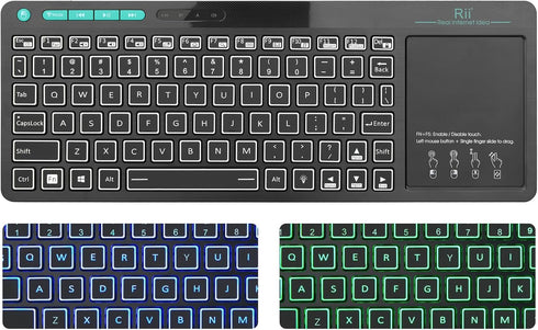 Rii RT518S Wireless and Bluetooth (Dual Mode) 2-LED Color Backlit Multimedia Keyboard with Multi-Touch Big Size
