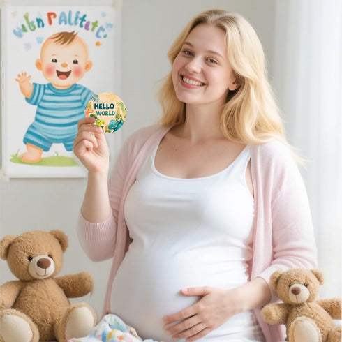 13Pcs Set Baby Monthly Milestone Cards Sign - Double Sided Dinosaur Milestone Cards, Dino Pattern Wooden Circles Discs