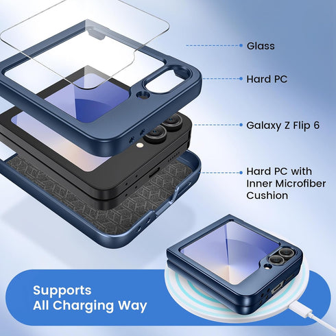 Ruky Galaxy Z Flip 6 Case, Hard PC Ultra Slim Anti-Scratches Shockproof Wireless Charging Phone Case with Built-in Back