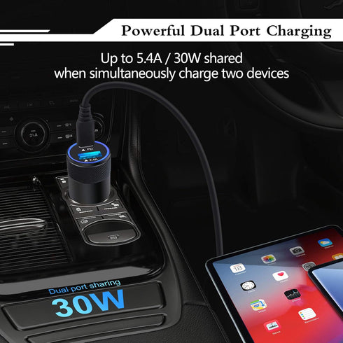 USB C Fast Car Charger, 30W 3.0 PD Type C Car Adapter, 2 Port USB C Car Plug Compatible for iPhone 15/14/13/12 Pro