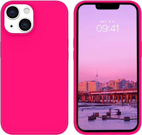 BENTOBEN Soft Silicone Gel Case for iPhone 14, Shockproof Protective Phone Cover, Hot Pink