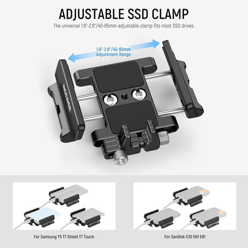 Neewer Mount Bracket SSD Holder with Cold Shoe Cable Clamp for Samsung T5 T7 SSD, Compatible with SmallRig Cage