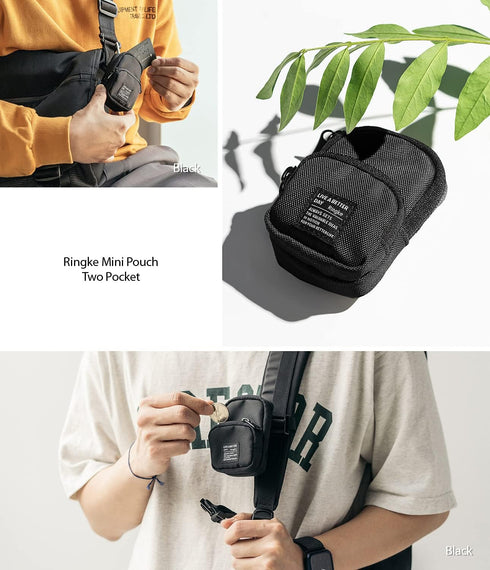 Ringke Mini Pouch, Two Pocket Small Bag for Wireless Ear Buds, Waterproof Keychain Accessories for AirPods Pro