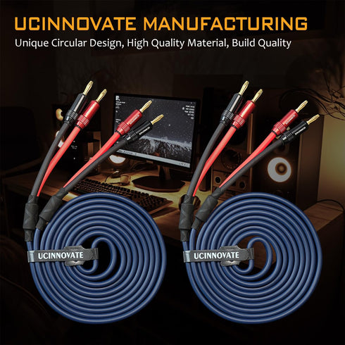 UCINNOVATE 2 Pack Bi-Wire Speaker Cable with Gold Plated Banana Plugs, 13 AWG HiFi OFC Audio Wire (1.5m / 4.9FT)