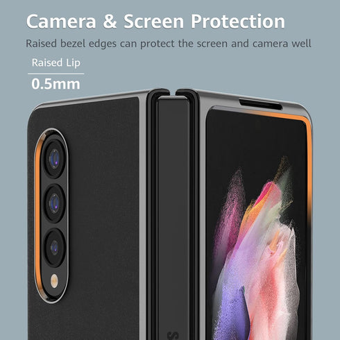 MATEPROX Compatible with Samsung Galaxy Z Fold 3 Case, Slim Lightweight Protective Cover with Leather Back - Black