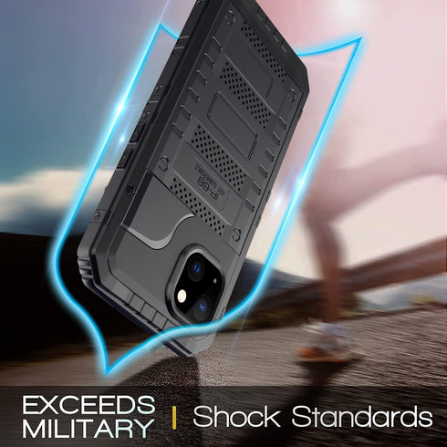 Marrkey Heavy Duty Waterproof Case for iPhone 14, Durable Metal Full Body Protection, Shockproof Rugged Defender, Black