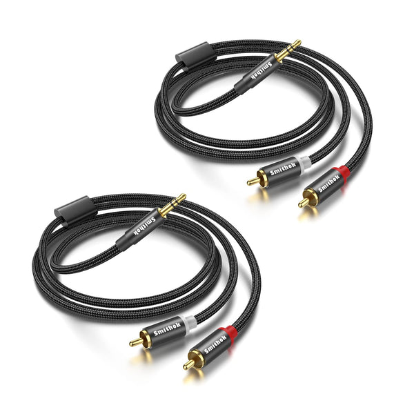 2 Pack 3.5mm to RCA Cable - Gold Plated Nylon Braided 1/8 Male to Male Stereo Aux Cord (6Ft/1.8m)