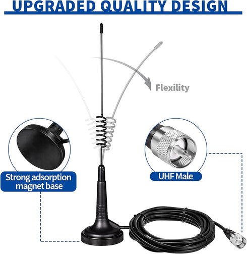 BINGFU 27MHz PL259 CB Radio Antenna & BNC Male Magnetic Base Compatible with Cobra Midland Uniden Maxon President