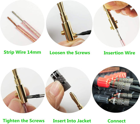 Speaker Connector Banana Plugs - 24K Gold Plated Brass 4mm Plug (12 Pairs / 24 pcs)