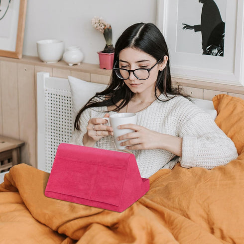 Soft Tablet Stand Pillow with Pocket, Adjustable 3 Viewing Angle, Lazy Holder Stand for Bed Sofa, Compatible with